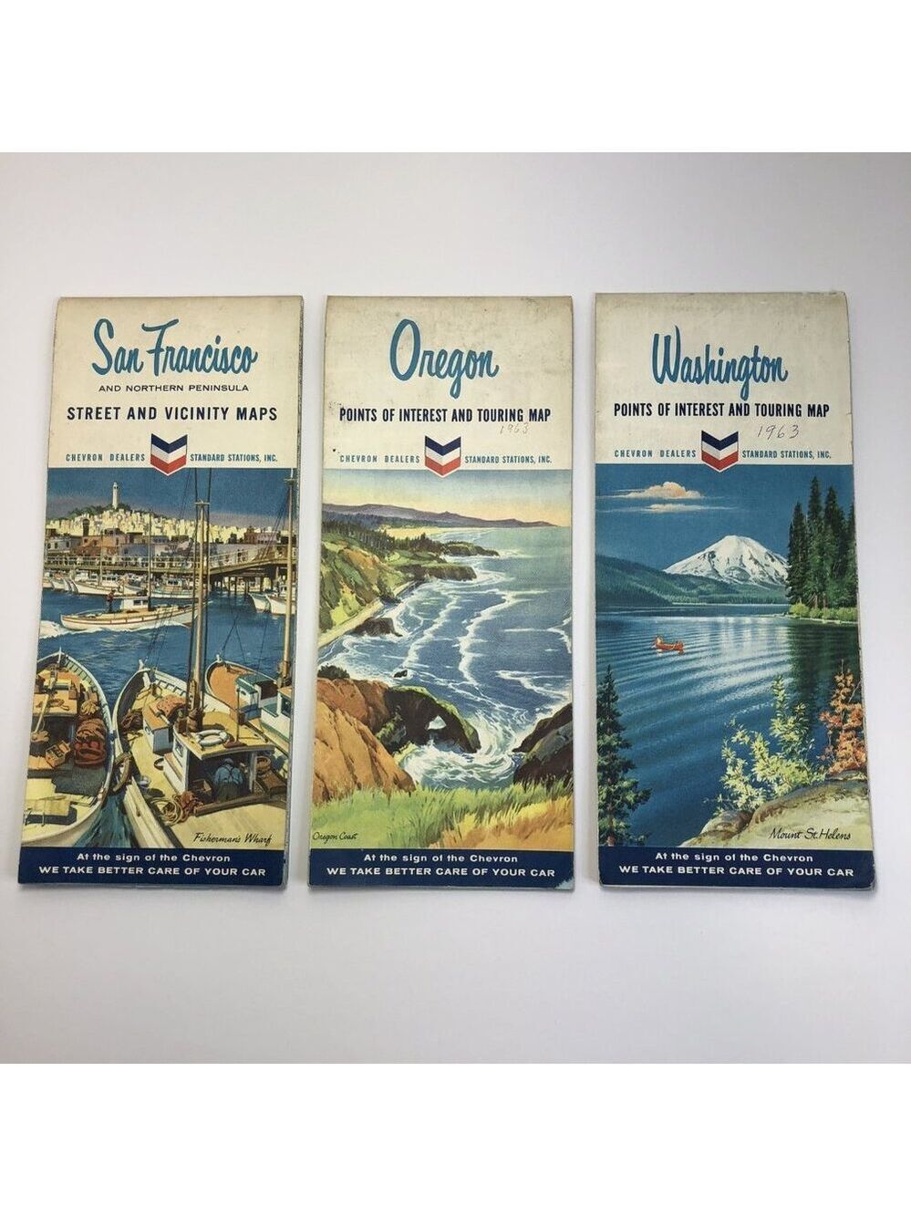 1960s 3x Chevron Standard Station Maps San Francisco / Oregon / Washington USA